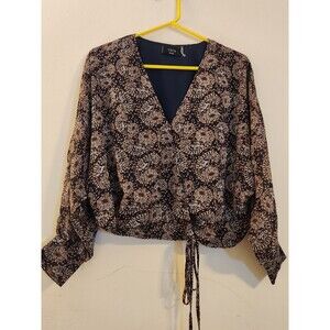 VICI  Women's Size‎ Small Brown Paisley V-Neck Lined Baloon Sleeve Cropped Top